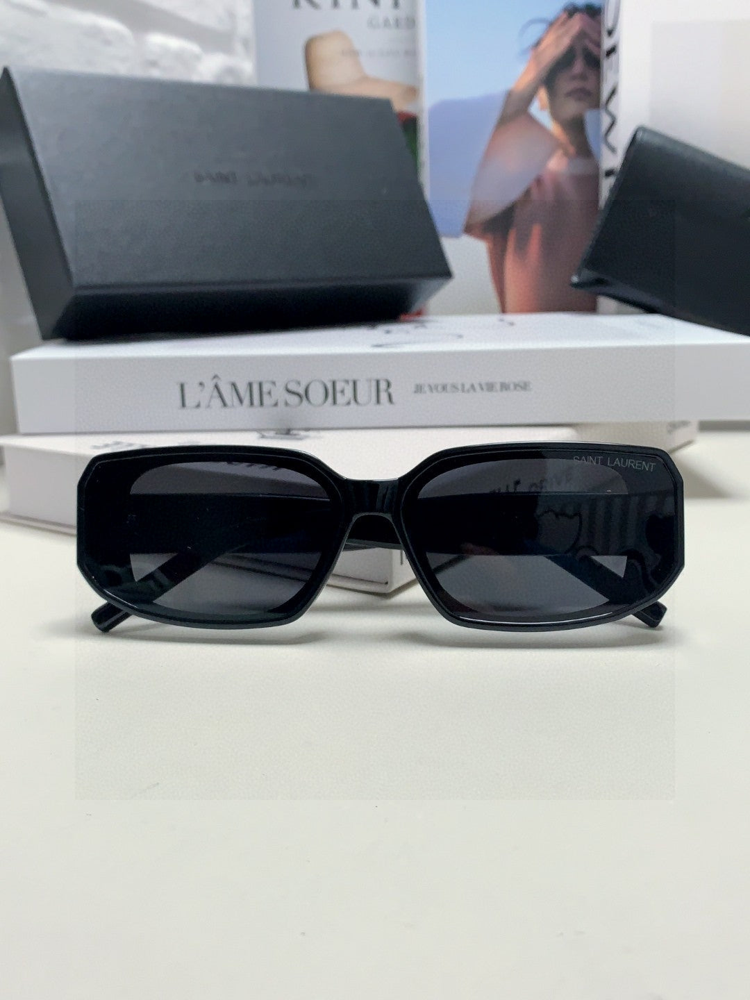 Saint Laurent Blue-Light Cat-Eye Black Lens Sunglasses for Men & Women - detail image 5