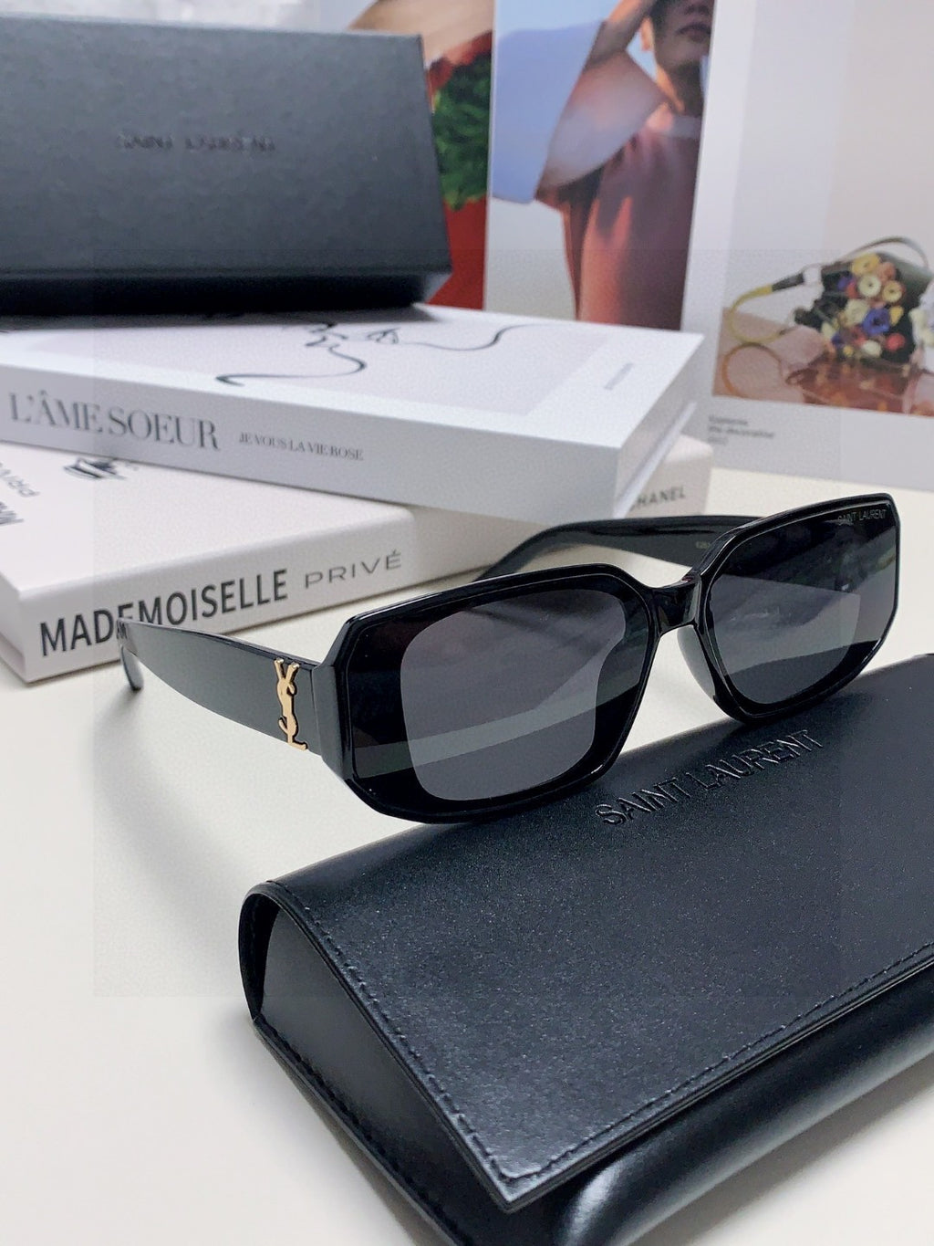Saint Laurent Blue-Light Cat-Eye Black Lens Sunglasses for Men & Wome - 415555 - detail image 6