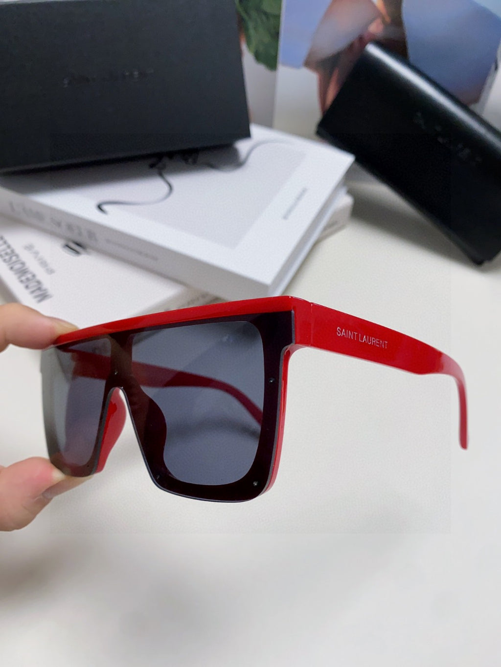 Saint Laurent Acetate Oversized Blue Lens Sunglasses for Men & Women - detail image 4