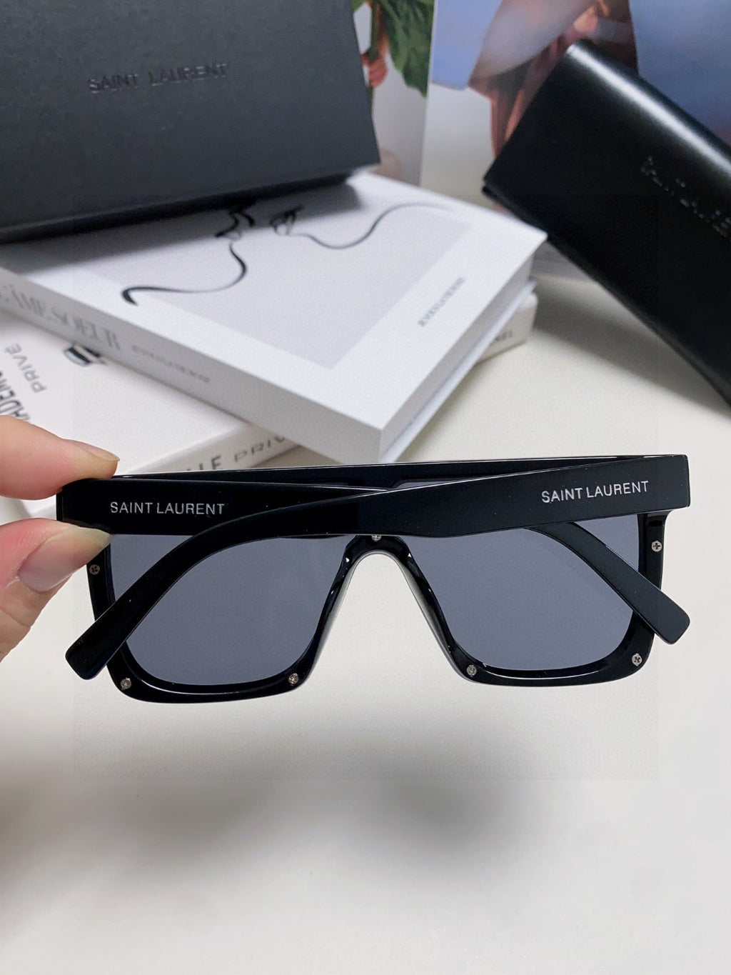 Saint Laurent Acetate Oversized Black Lens Sunglasses for Men & Women - detail image 6