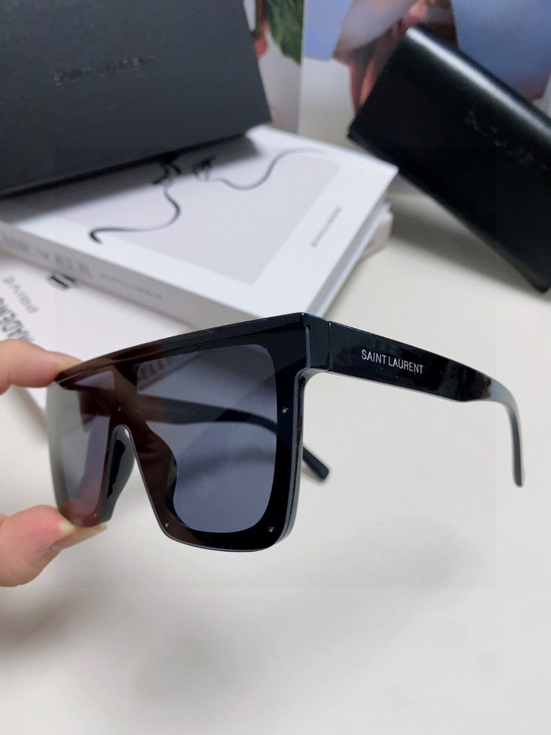 Saint Laurent Acetate Oversized Black Lens Sunglasses for Men & Women - detail image 7
