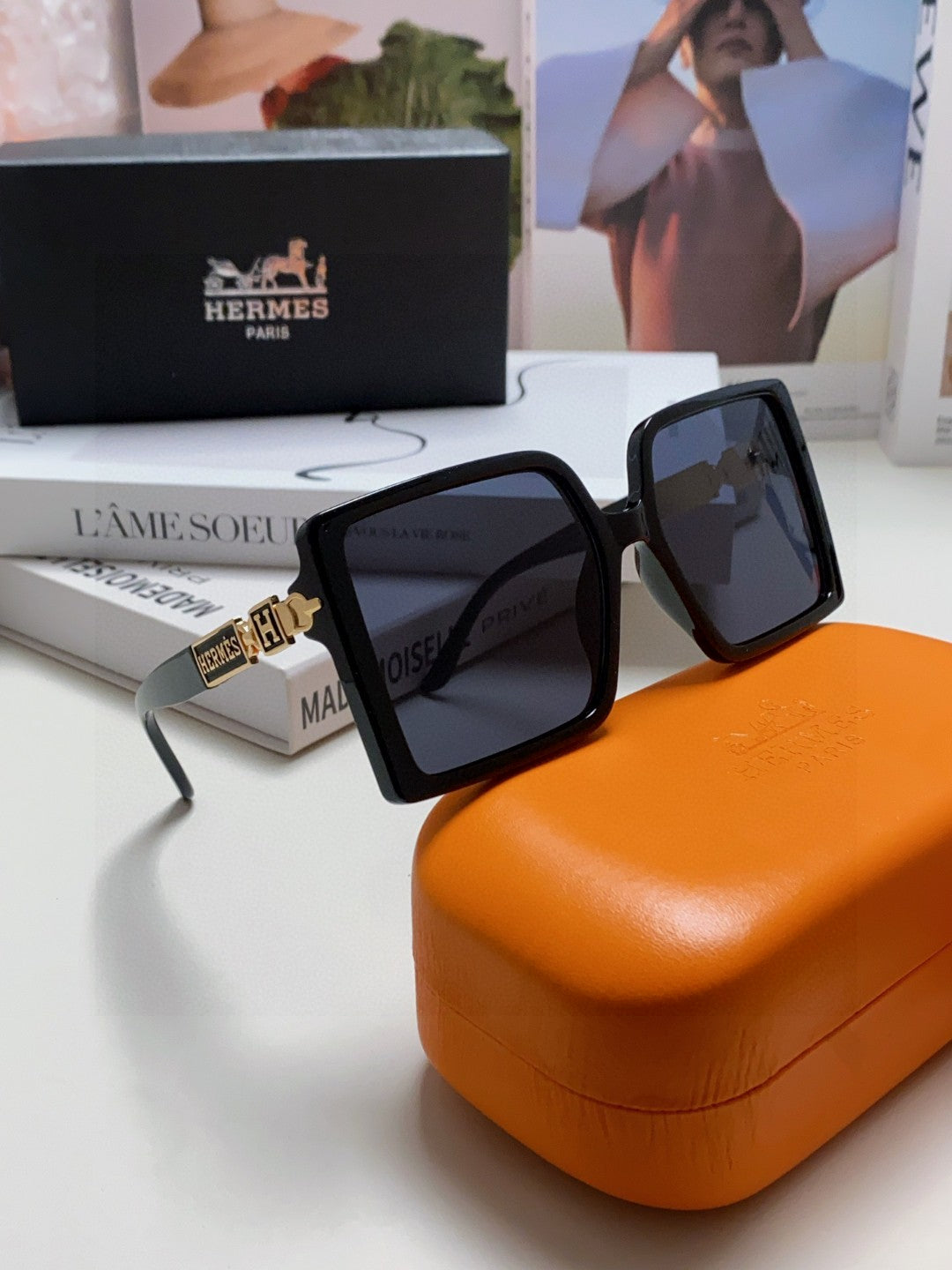 Hermès Square Black Lens Sunglasses for Women - 416517 - detail image 6