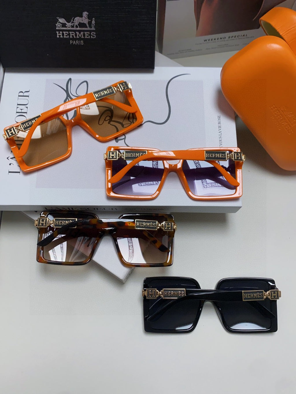 Hermès Square Black Lens Sunglasses for Women - 416517 - detail image 7