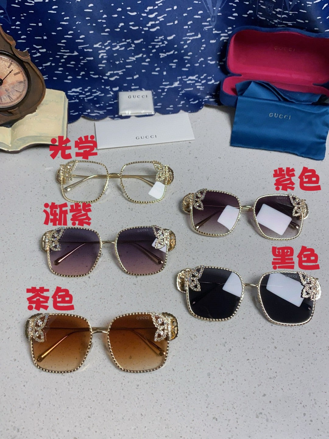 Gucci Square Gold Lens Sunglasses for Women - detail image 12