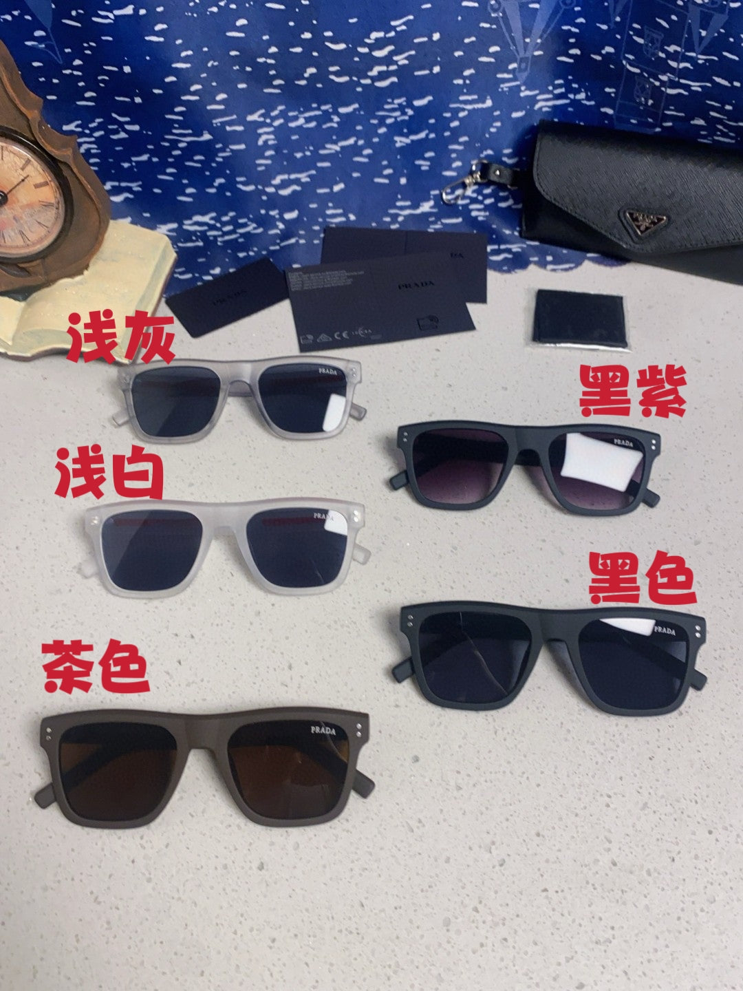 Prada Square Blue Lens Sunglasses for Men & Women - detail image 12