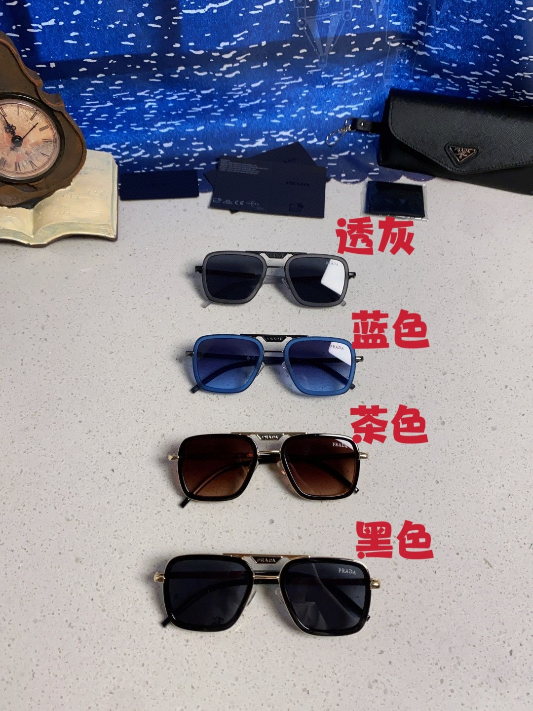 Prada Metal Square Blue Lens Sunglasses for Men & Women - 487052 - detail image 12