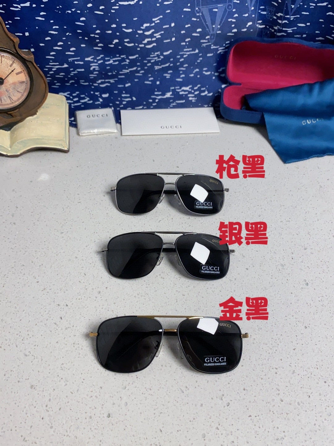 Gucci Polarized Aviator Black Lens Sunglasses for Men - 132288 - detail image 12