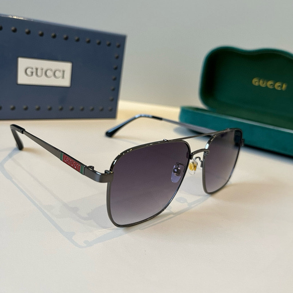 Gucci Metal Aviator Black Lens Sunglasses for Men & Women - 448854