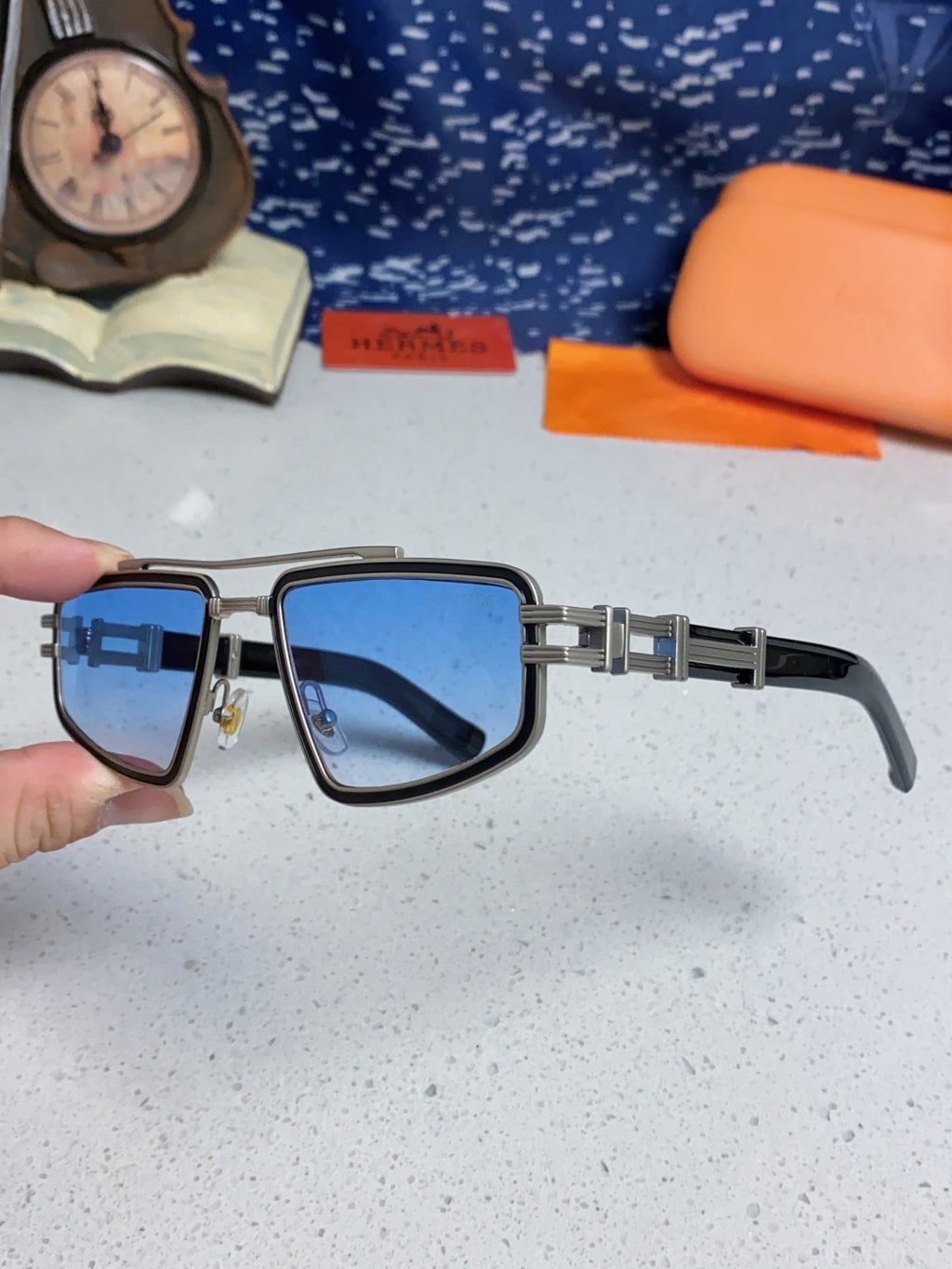 Hermès Fashion Blue Lens Sunglasses for Men & Women - detail image 5