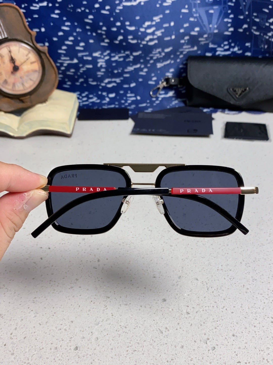 Prada Metal Square Blue Lens Sunglasses for Men & Women - 487055 - detail image 5