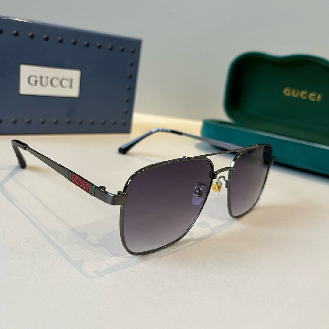 Gucci Metal Aviator Black Lens Sunglasses for Men & Women - 486338