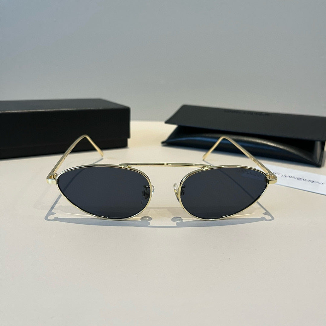 Saint Laurent Metal Cat-Eye Silver Lens Sunglasses for Men & Women - detail image 2