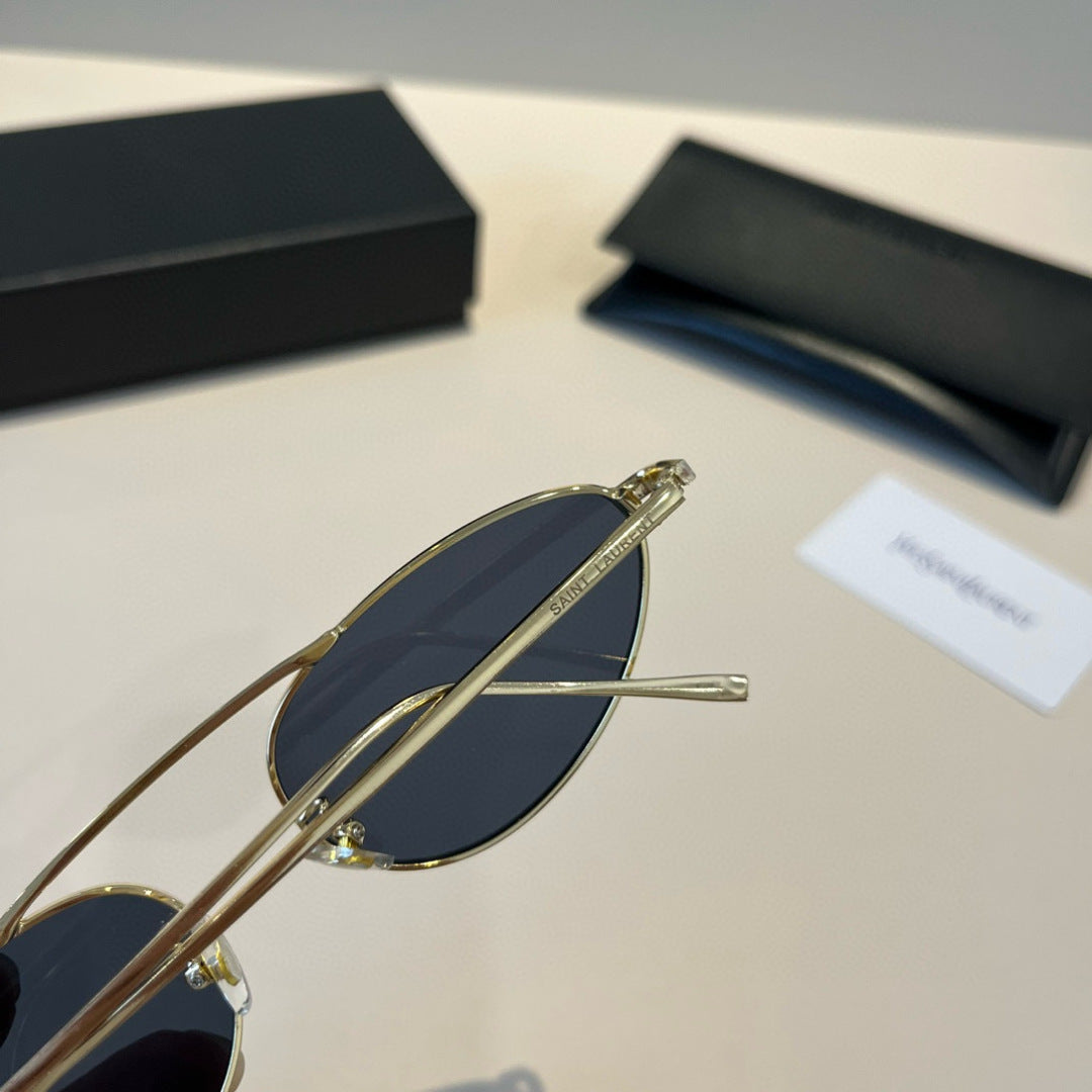 Saint Laurent Metal Cat-Eye Silver Lens Sunglasses for Men & Women - detail image 5