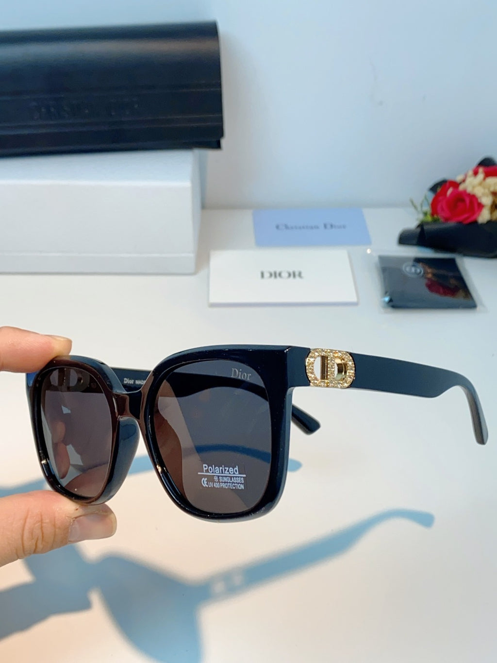 Dior Polarized Cat-Eye Black Lens Sunglasses for Women - detail image 6