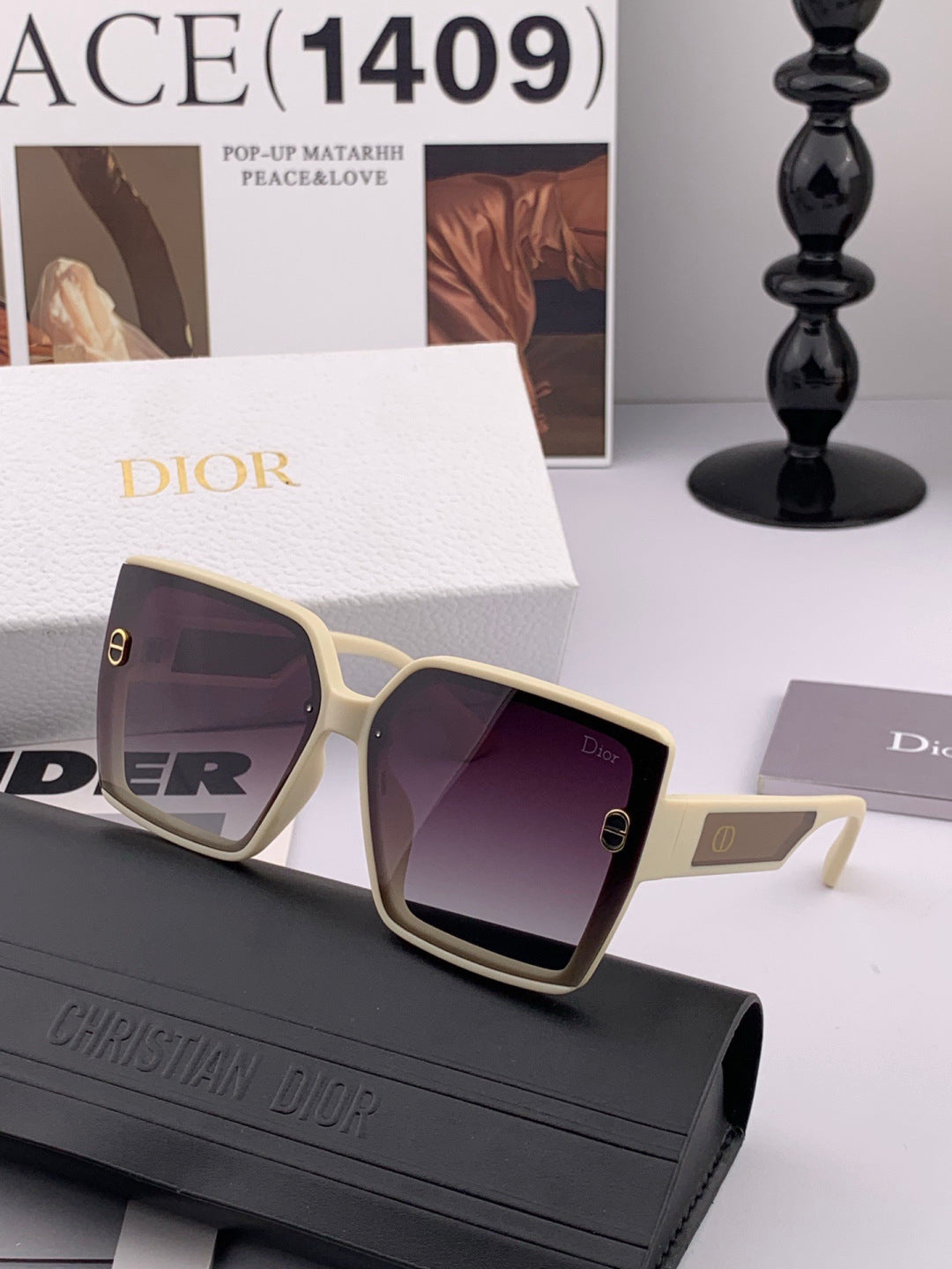 Dior CD0971 Polarized Square Red Lens Sunglasses for Men & Women - 997986