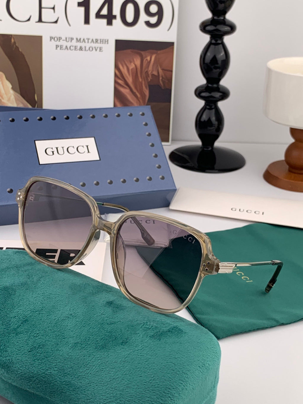 Gucci G25504 Polarized Square Black Lens Sunglasses for Women