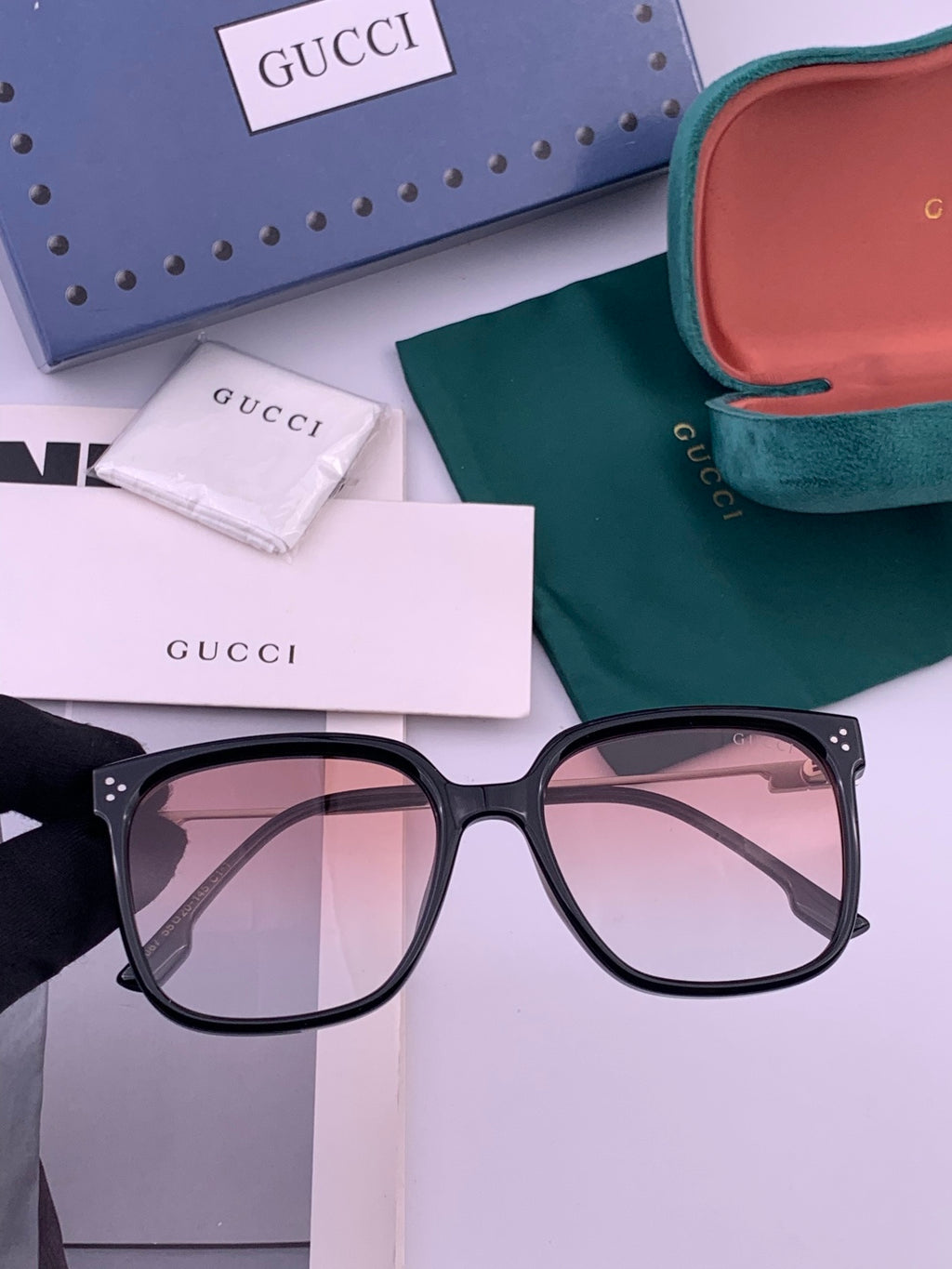 Gucci G7108 Polarized Square Gold Lens Sunglasses for Women