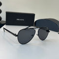 Prada Metal Aviator Black Lens Sunglasses for Men & Women - 415734