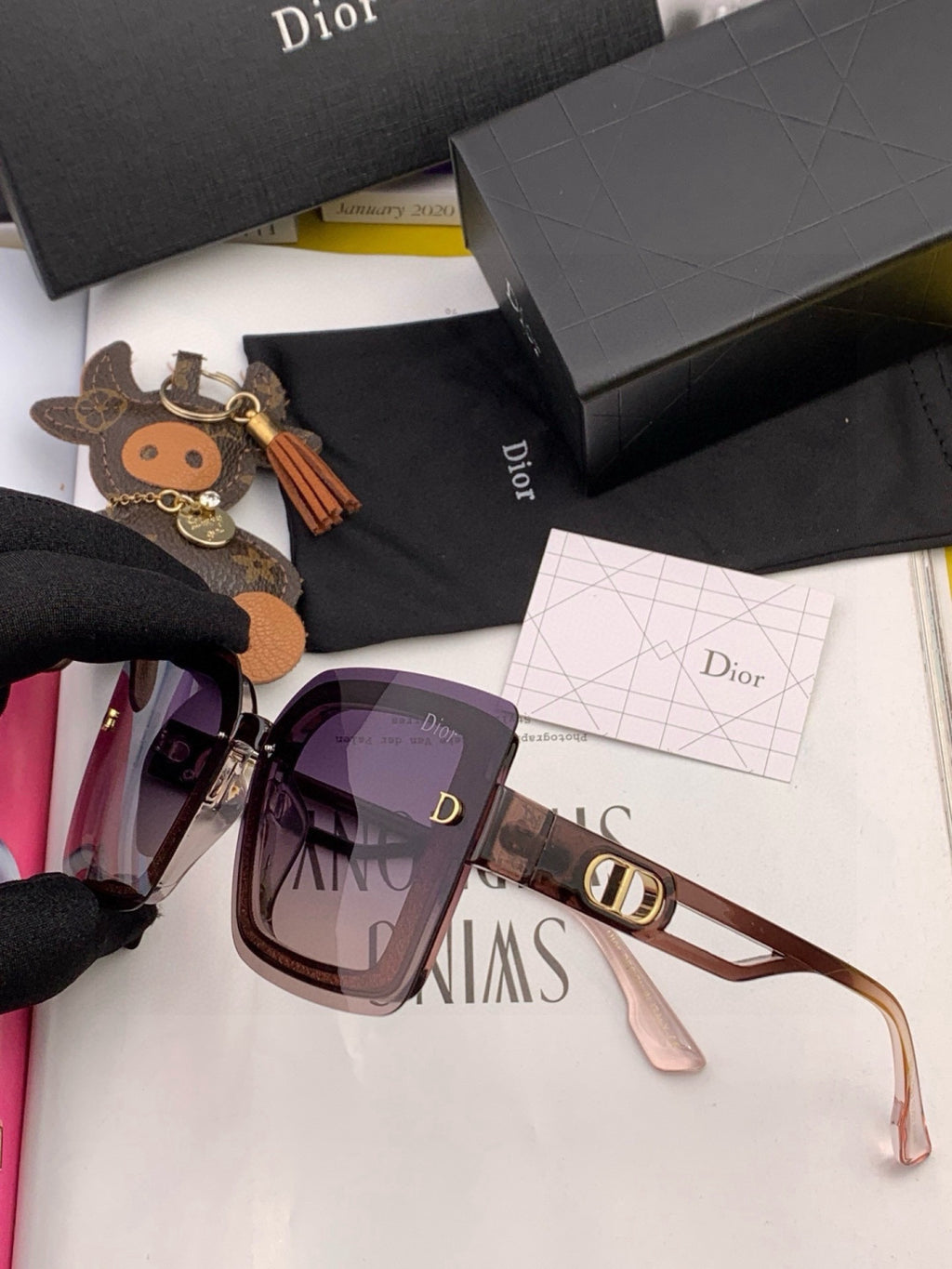 Dior CD9988 Polarized Square Pink Lens Sunglasses for Men & Women - 358239