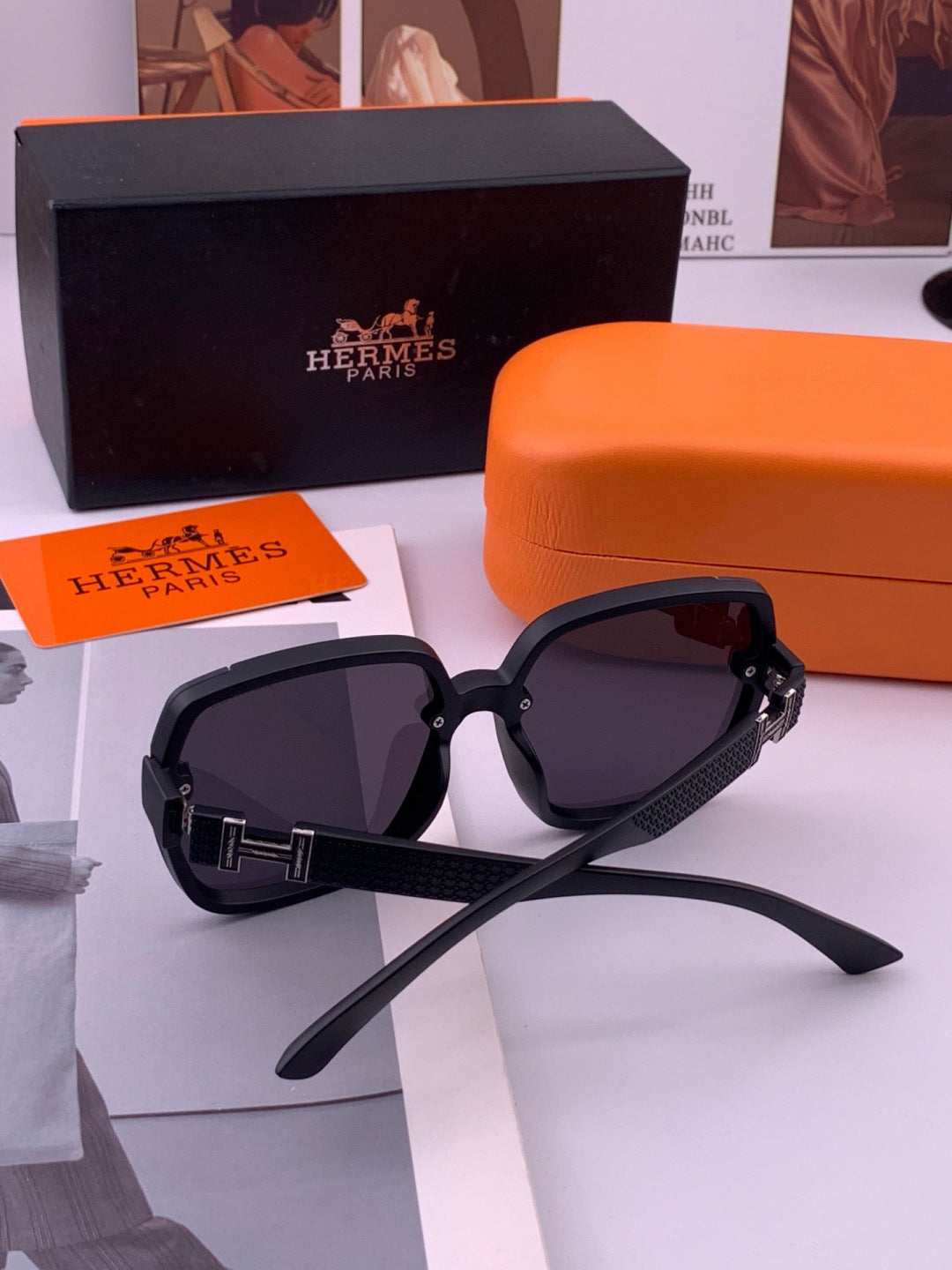 Hermès H8303 Square Black Lens Sunglasses for Men & Women - 372645 - detail image 7
