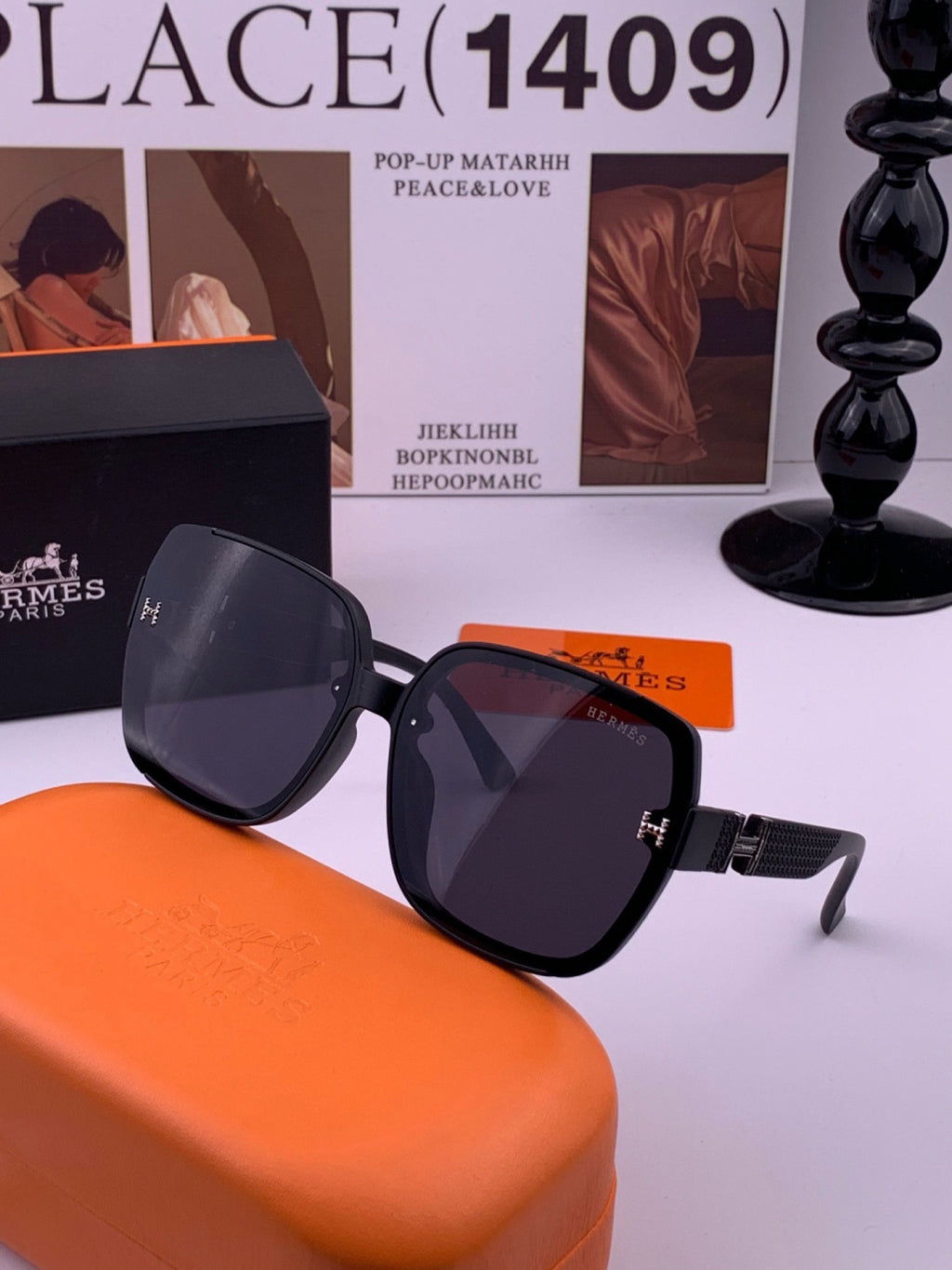 Hermès H8303 Square Black Lens Sunglasses for Men & Women - 372645 - detail image 2