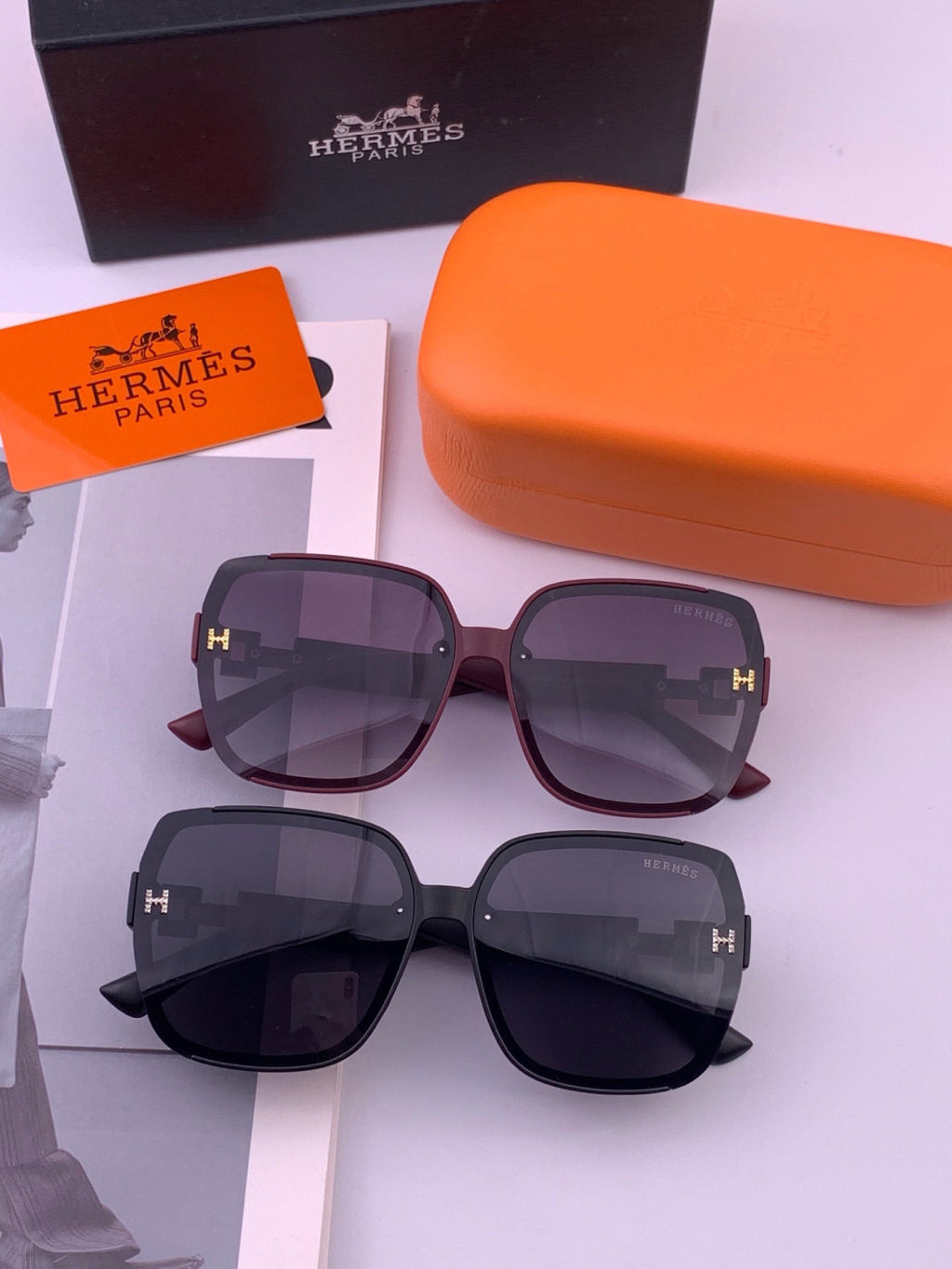Hermès H8303 Square Black Lens Sunglasses for Men & Women - 372645 - detail image 8