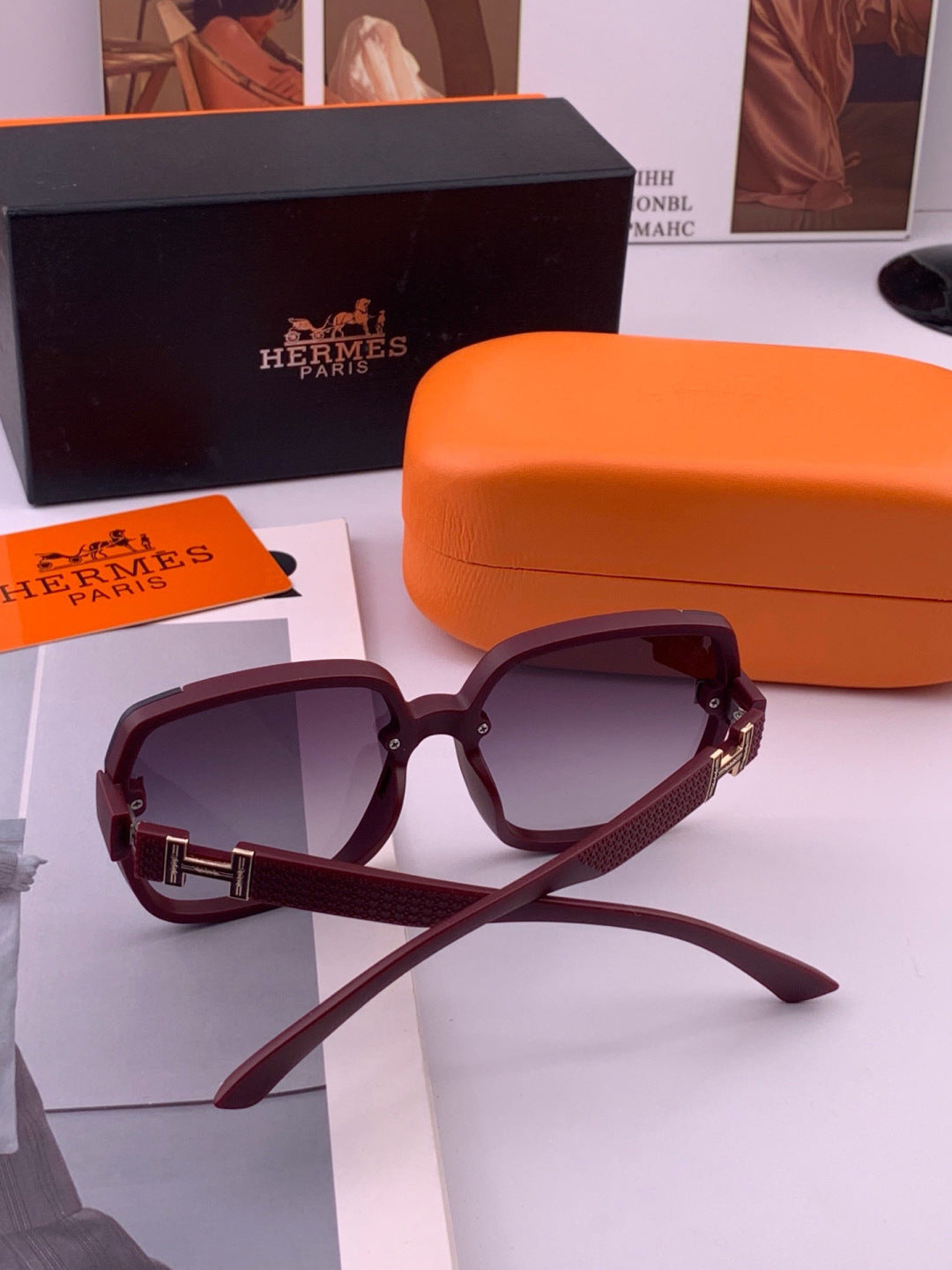 Hermès H8303 Square Black Lens Sunglasses for Men & Women - 372646 - detail image 6