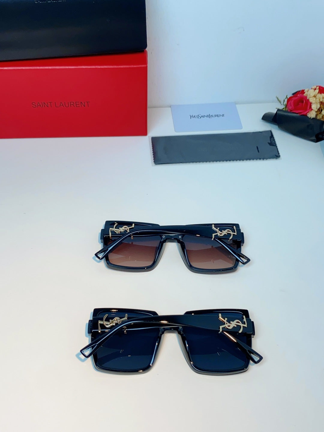 Saint Laurent Metal Square Blue Lens Sunglasses for Men & Women - detail image 12