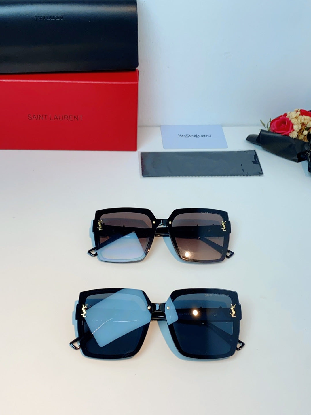 Saint Laurent Metal Square Blue Lens Sunglasses for Men & Women - detail image 13