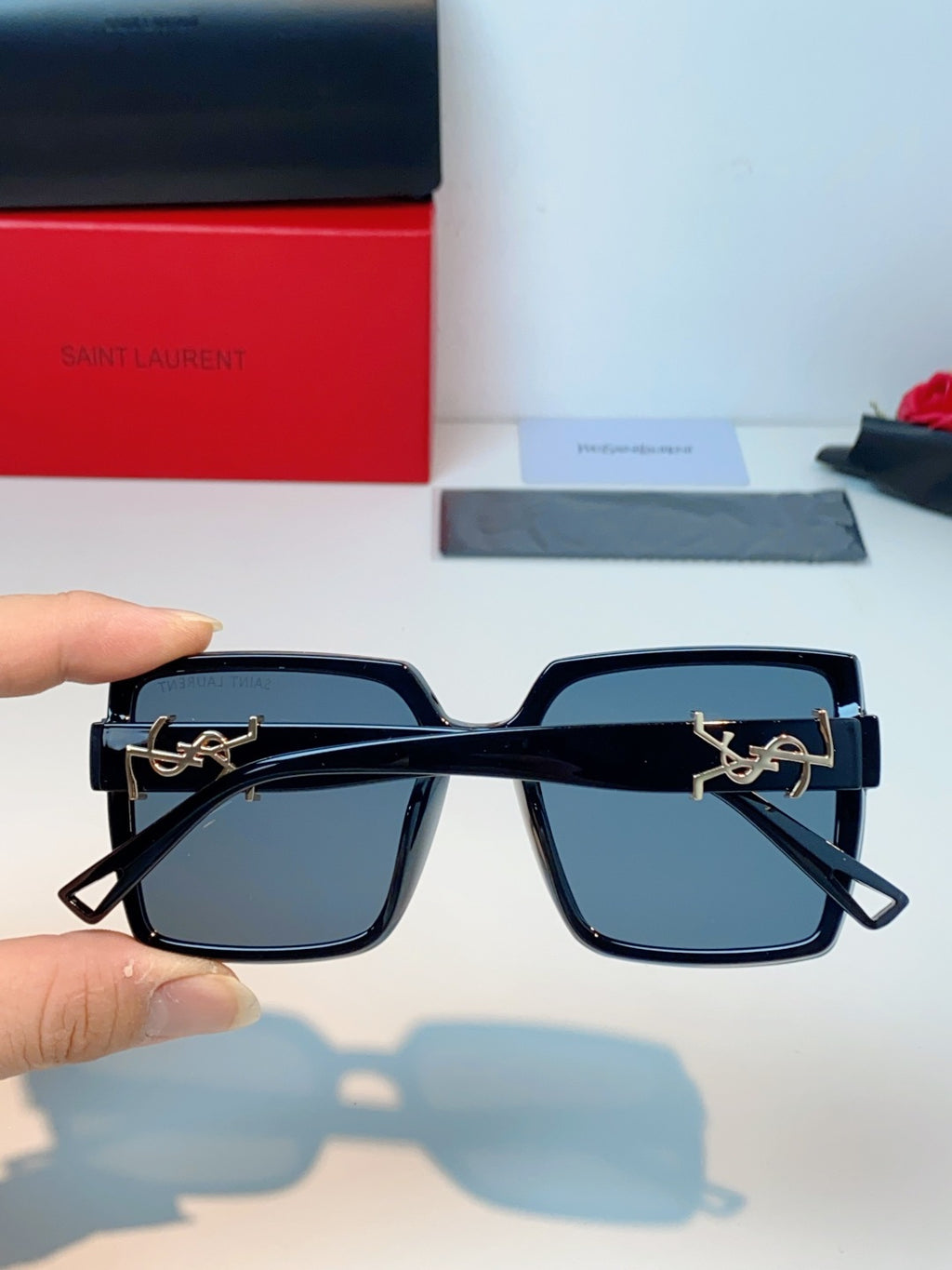 Saint Laurent Metal Square Blue Lens Sunglasses for Men & Women - detail image 5
