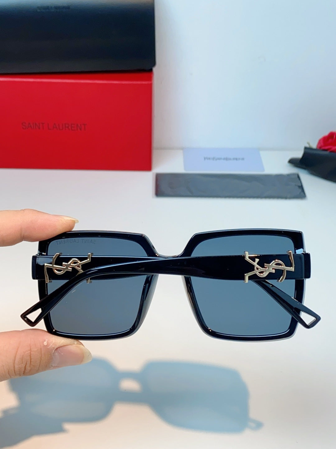 Saint Laurent Metal Square Blue Lens Sunglasses for Men & Women - detail image 5