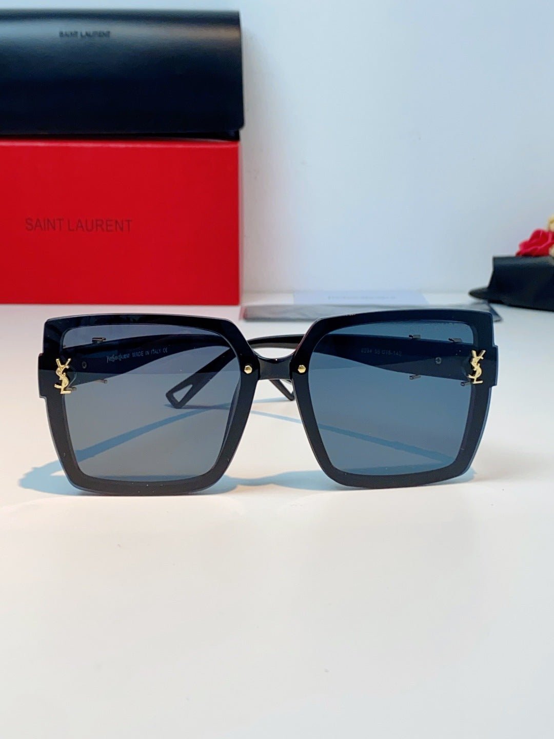 Saint Laurent Metal Square Blue Lens Sunglasses for Men & Women - detail image 2