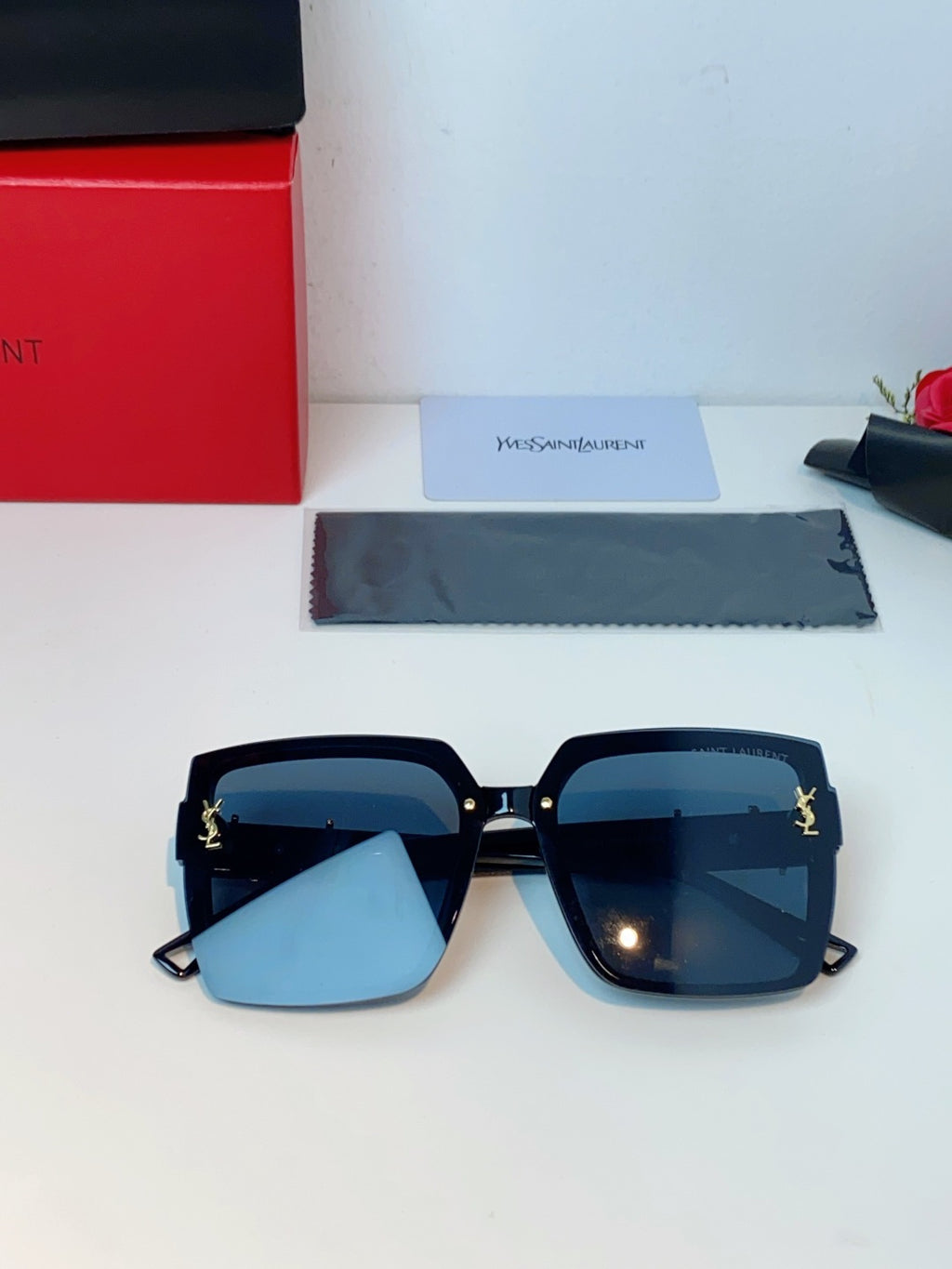 Saint Laurent Metal Square Blue Lens Sunglasses for Men & Women - detail image 10