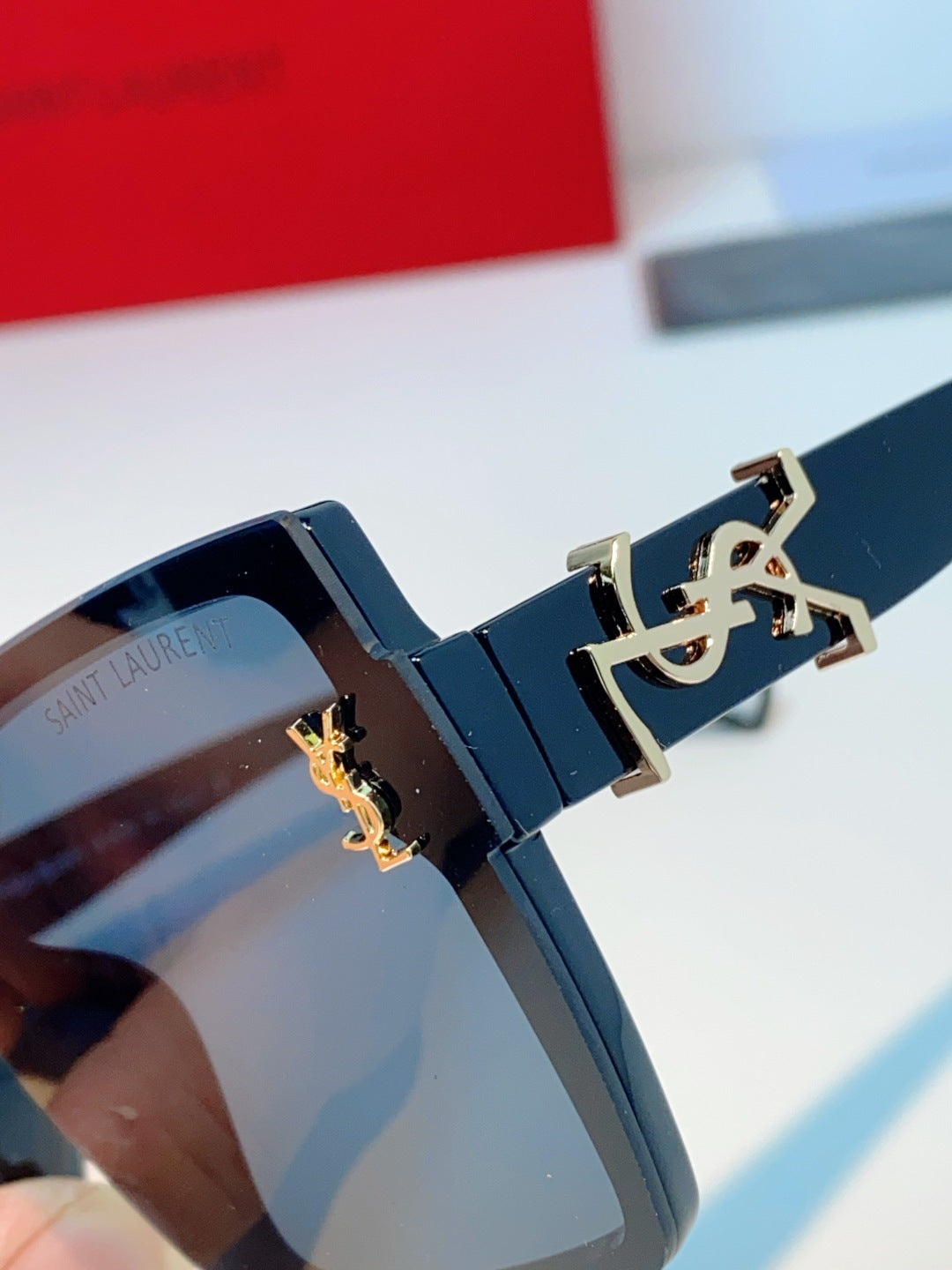 Saint Laurent Metal Square Blue Lens Sunglasses for Men & Women - detail image 8