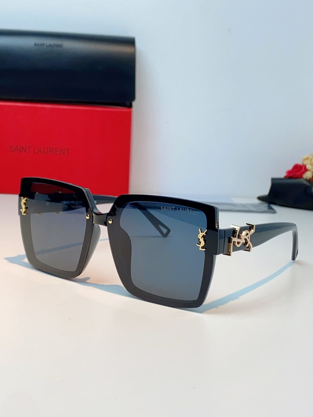Saint Laurent Metal Square Blue Lens Sunglasses for Men & Women