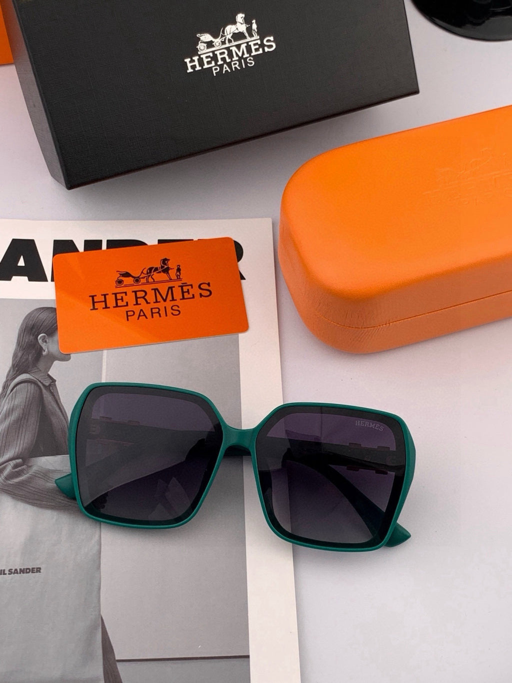 Hermès H1245 Square Gold Lens Sunglasses for Men & Women - 399426