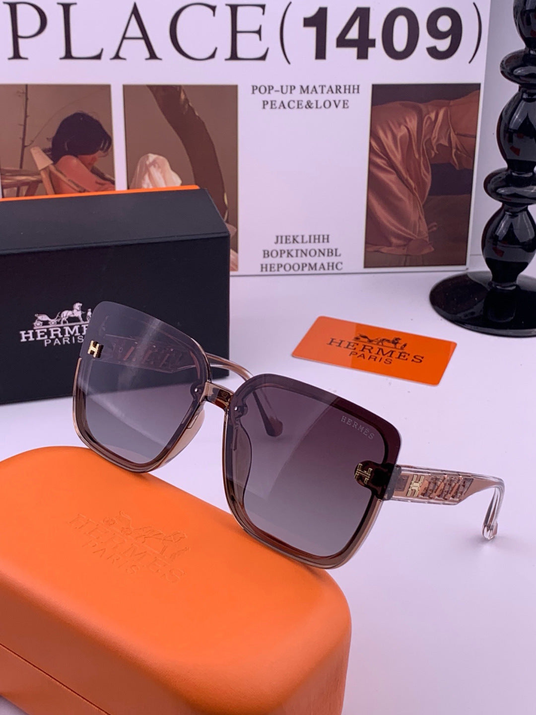 Hermès H7993 Square Gold Lens Sunglasses for Men & Women - 416544 - detail image 2