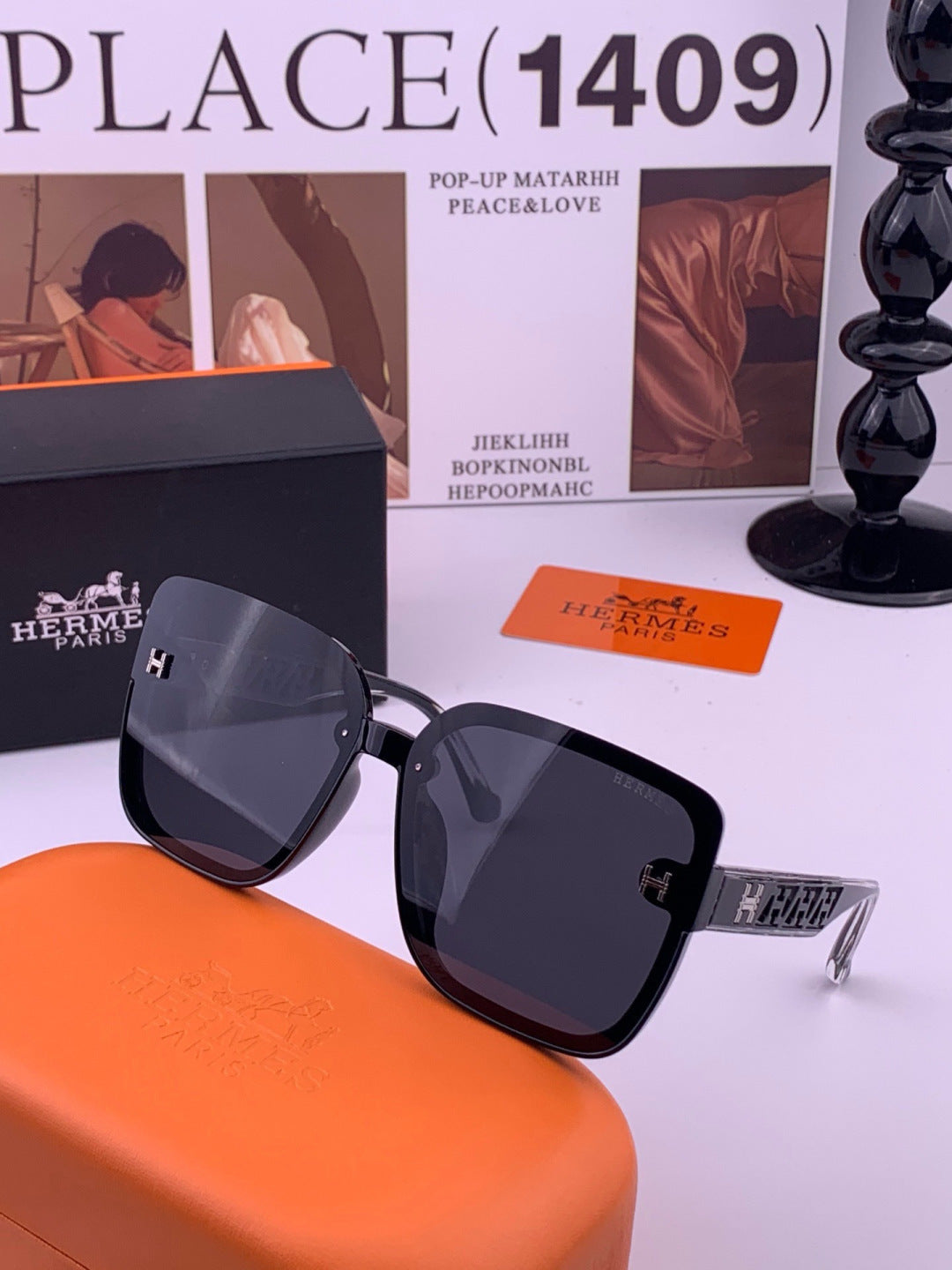 Hermès H7993 Square Black Lens Sunglasses for Men & Women - 416545 - detail image 2