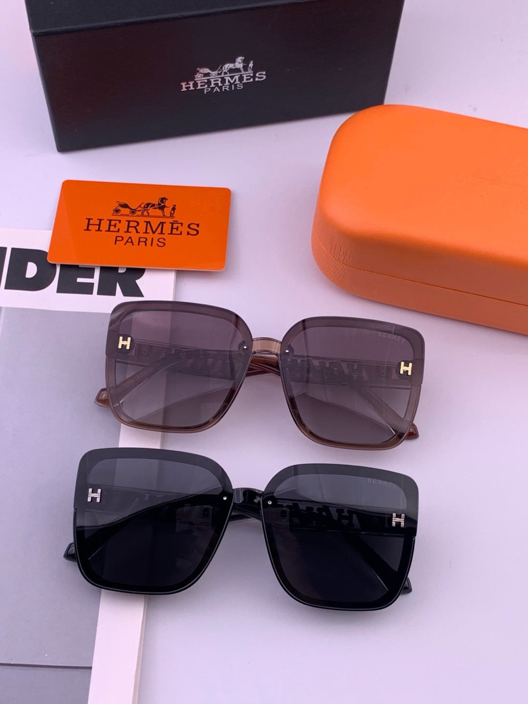 Hermès H7993 Square Black Lens Sunglasses for Men & Women - 416545 - detail image 7