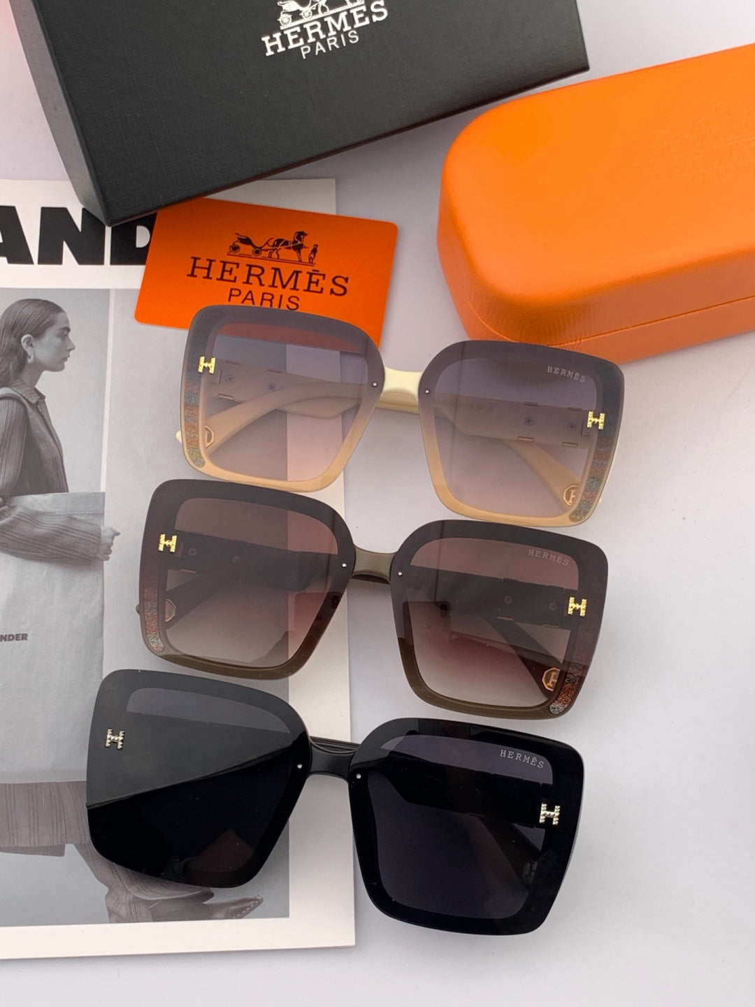 Hermès H2304 Square Pink Lens Sunglasses for Men & Women - 432998 - detail image 7