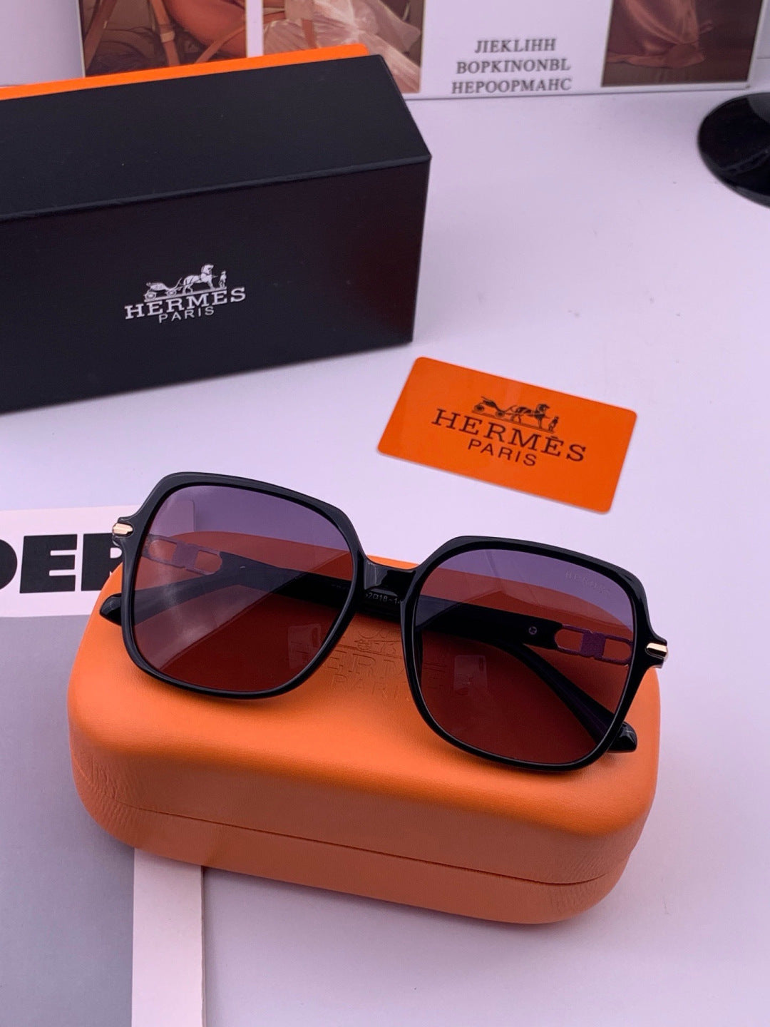 Hermès H2108 Square Gold Lens Sunglasses for Men & Women - 432999 - detail image 6