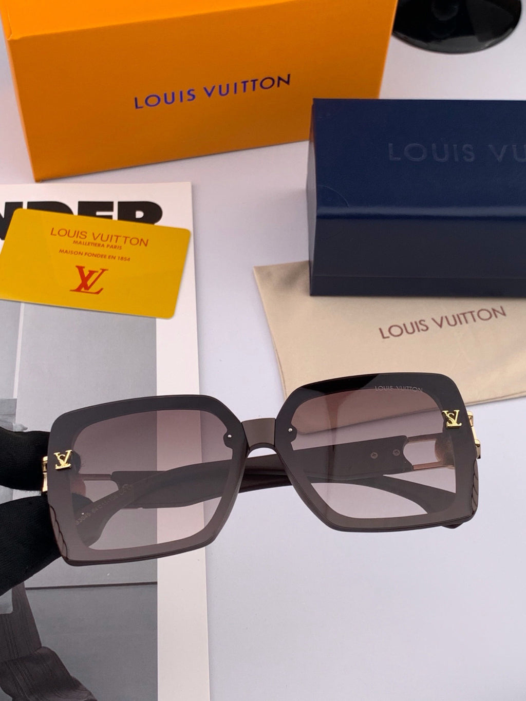 Louis Vuitton L5304 Polarized Square Gold Lens Sunglasses for Men & Women