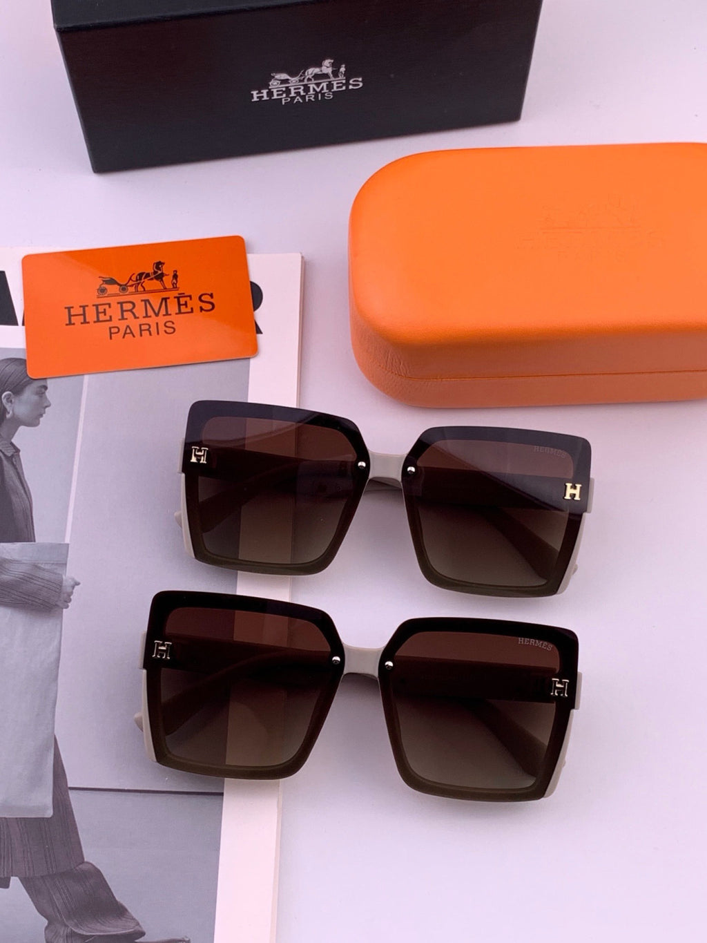 Hermès H1605 Square Black Lens Sunglasses for Men & Women - 433003 - detail image 6