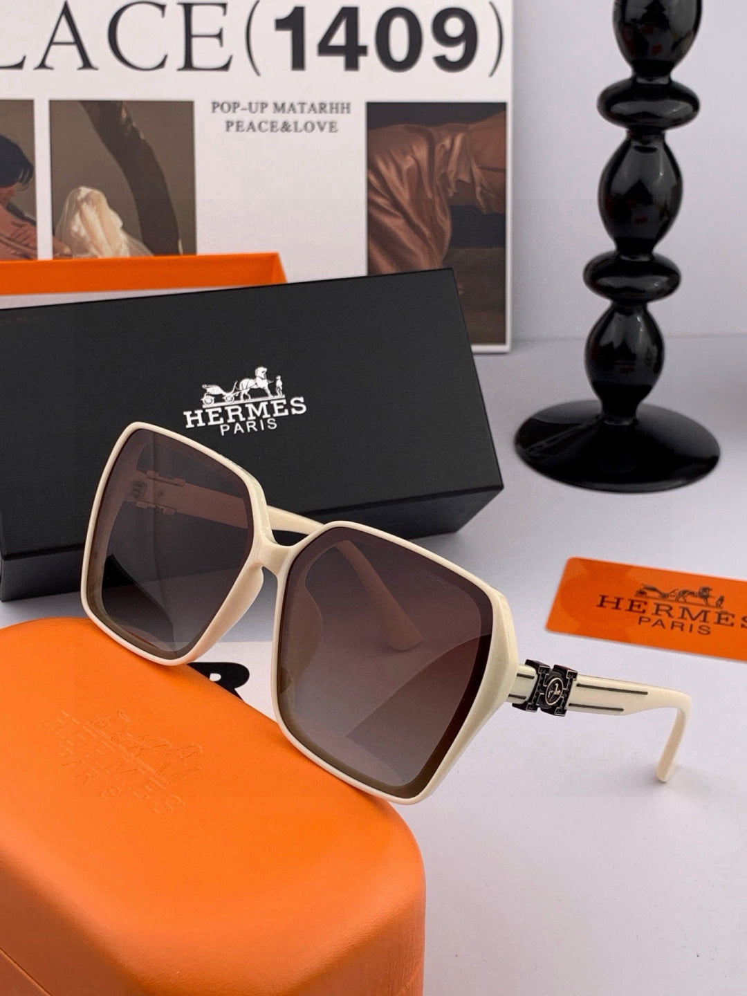 Hermès H1245 Square Gold Lens Sunglasses for Men & Women - detail image 6