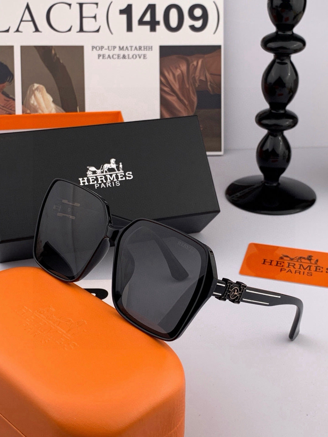 Hermès H1245 Square Gold Lens Sunglasses for Men & Women - detail image 5