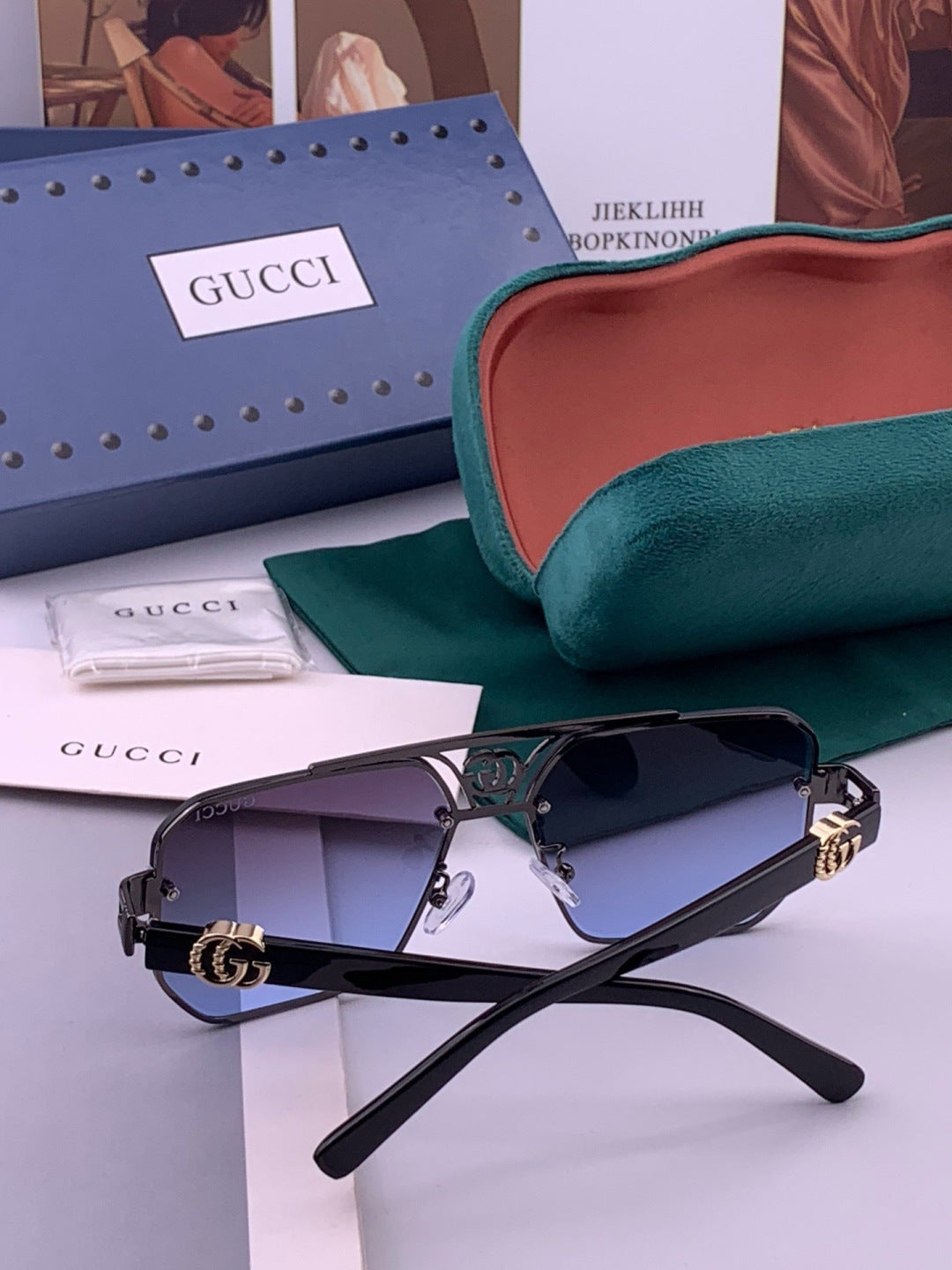 Gucci G21746 Aviator Black Lens Sunglasses for Men & Women - detail image 7