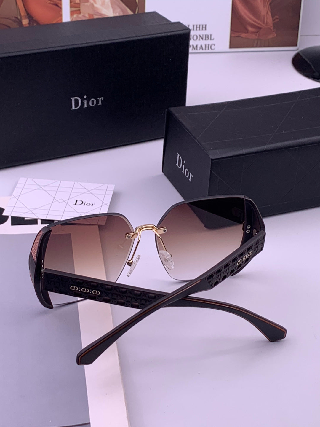 Dior CD5296 Square Gold Lens Sunglasses for Women - 431700 - detail image 7