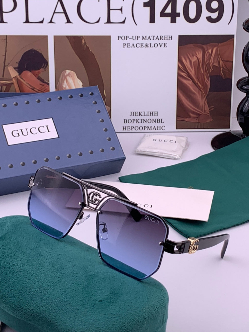 Gucci G21746 Aviator Black Lens Sunglasses for Men & Women - 431408 - detail image 2