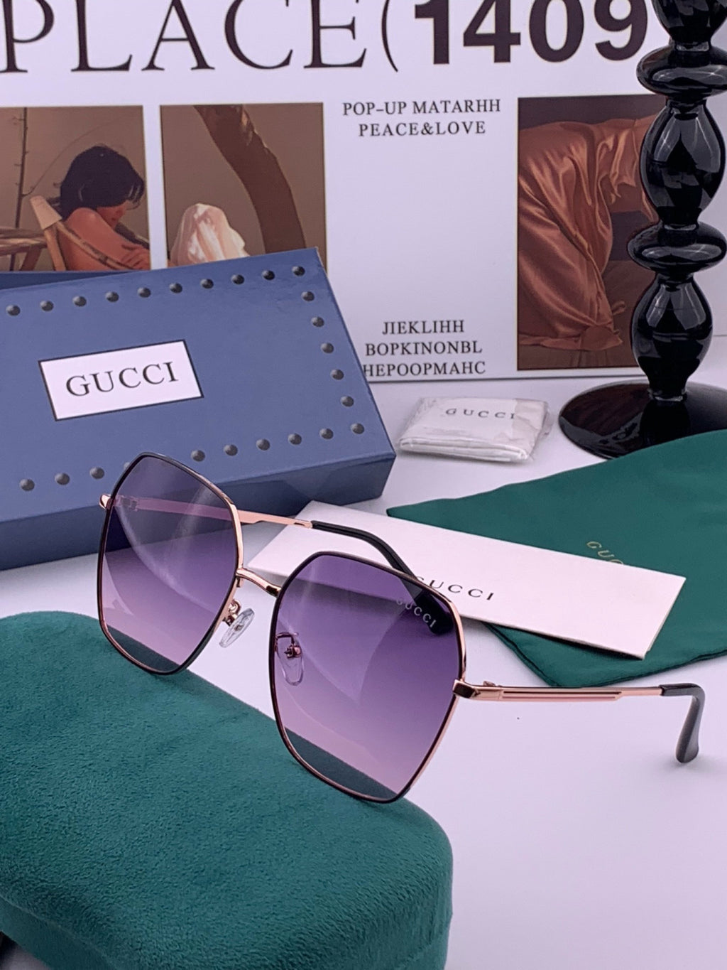 Gucci G5826 Metal Square Purple Lens Sunglasses for Men & Women - 431360 - detail image 2