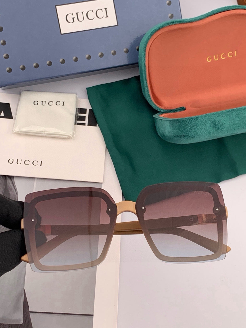 Gucci G9222 Polarized Square Gold Lens Sunglasses for Men & Women - 431354